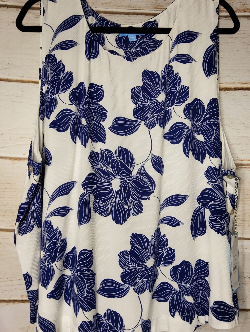Draper James White Tank with Navy Floral Print